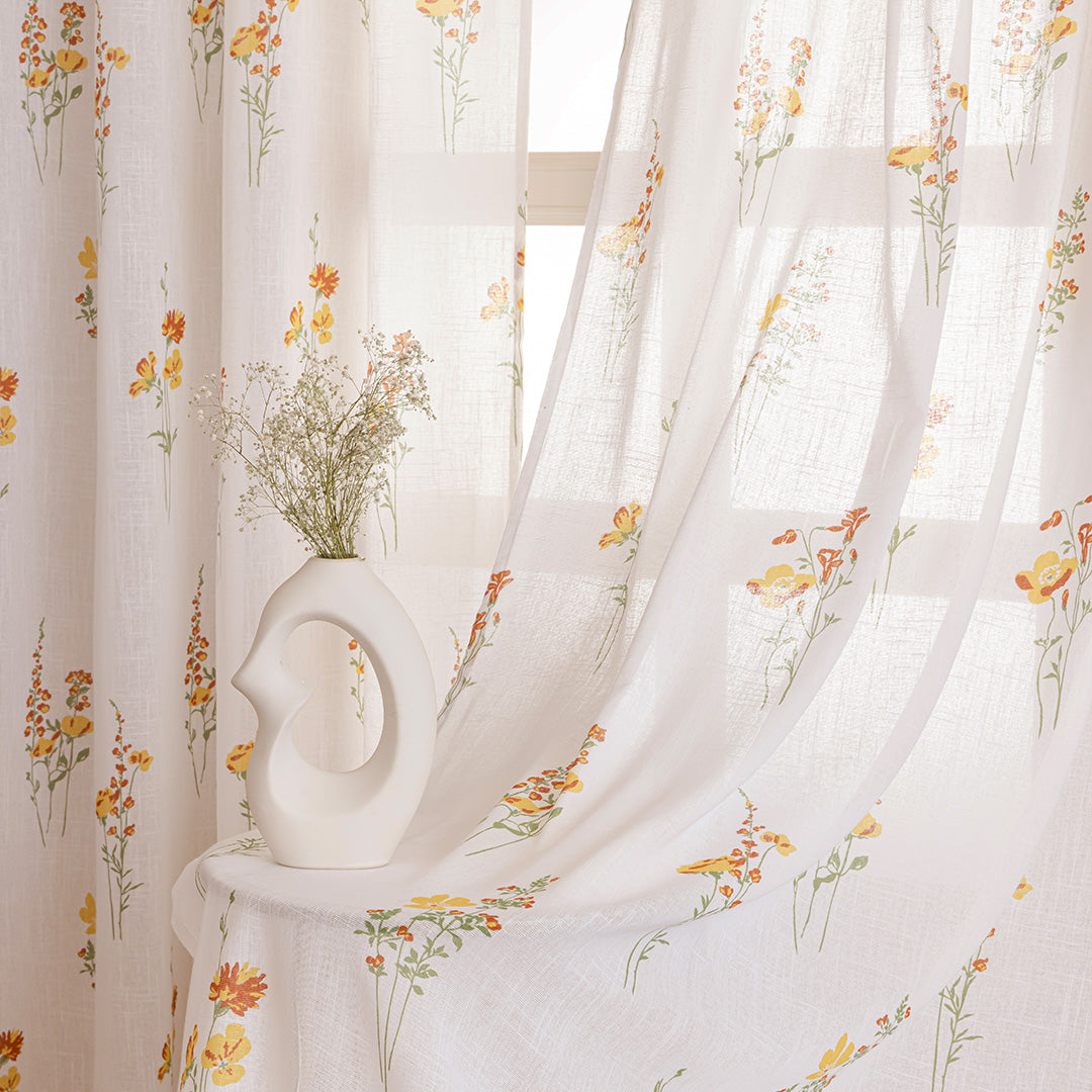 Opulent Bloom Printed Eyelet Sheer Curtain