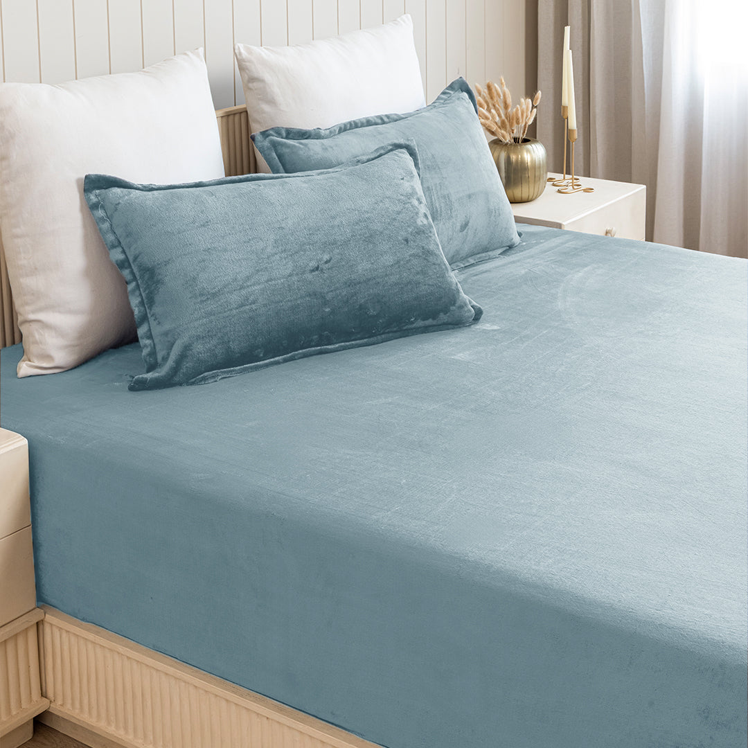 Homemonde Lightweight - Fleece Fitted Bedsheet (Frost Blue)