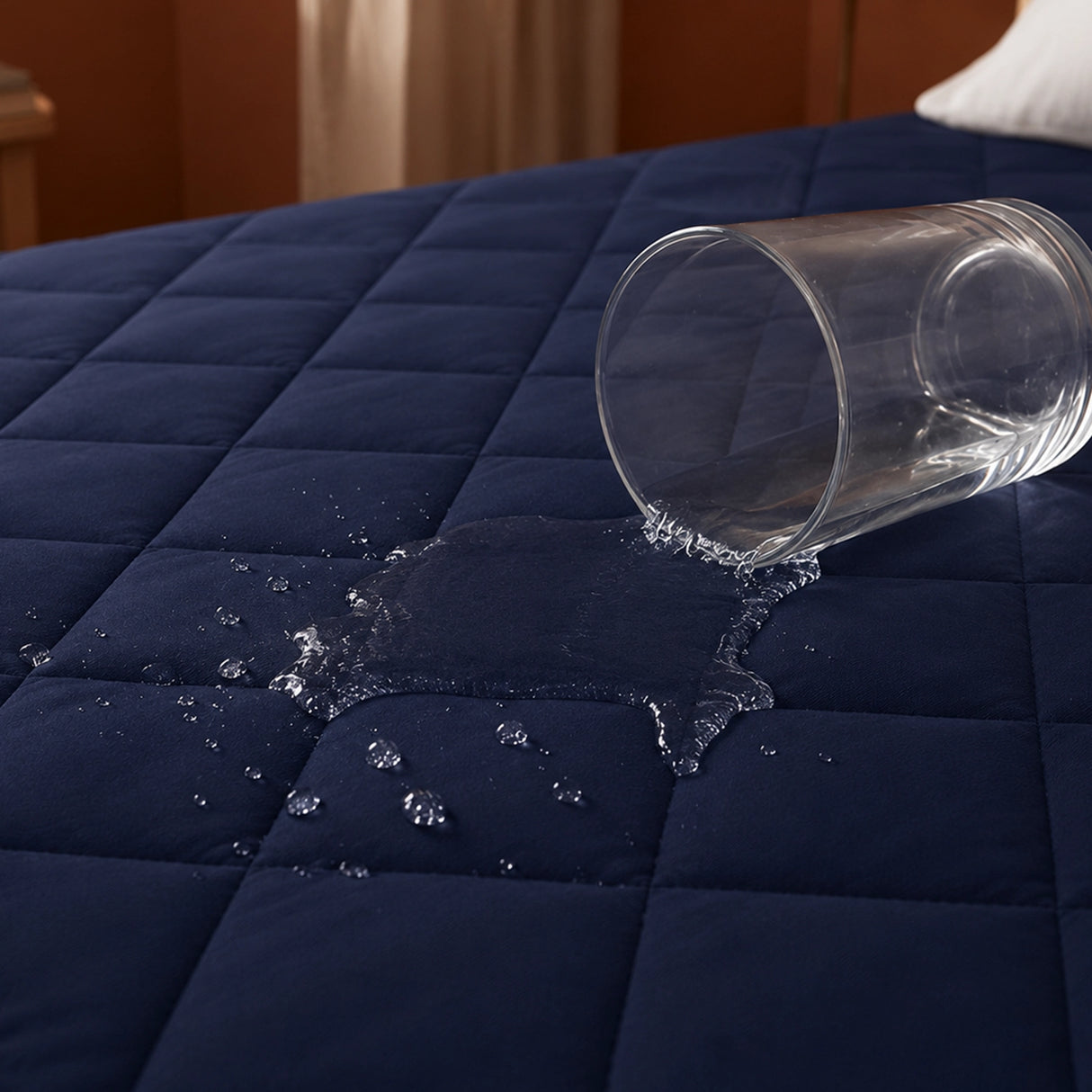 Ombre - Pure Shield Solid Quilted Mattress Protector (Navy Blue)