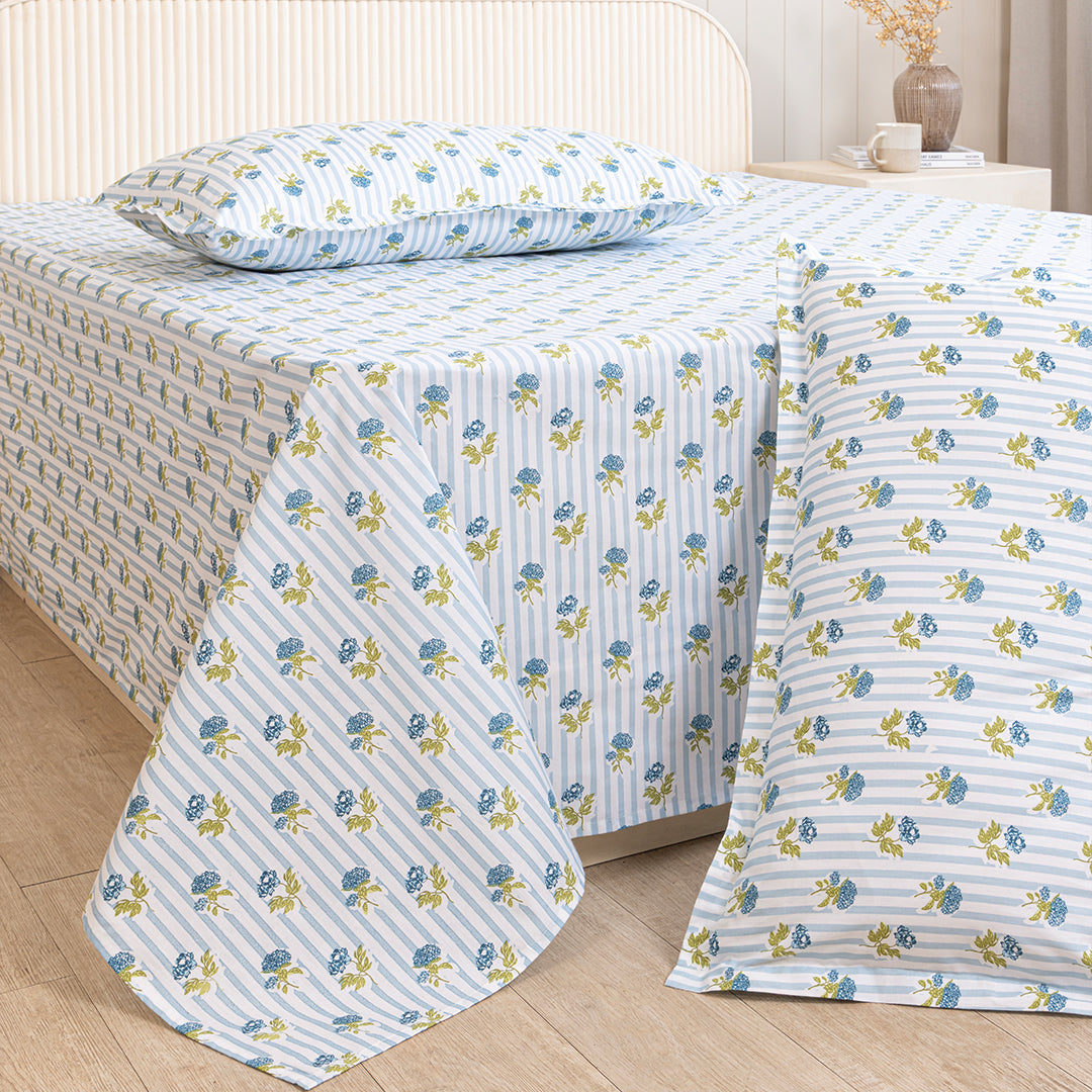 Soft Serenade - Floral Bedsheet (Blue)