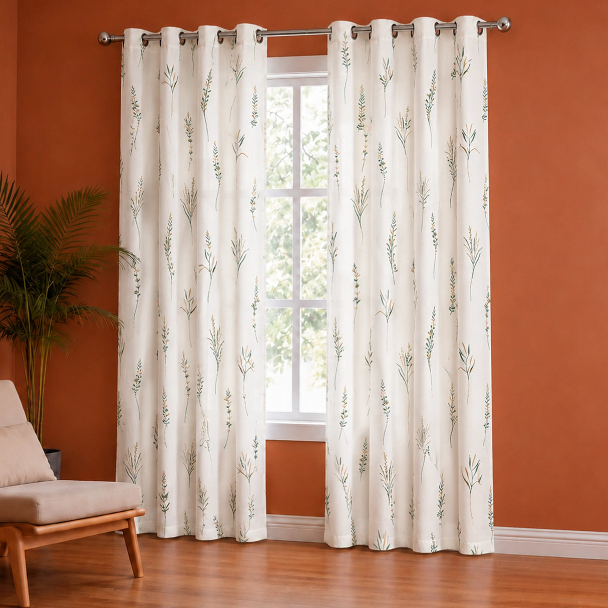 Leafscape Yellow & Green - Printed Eyelet Duck Curtain