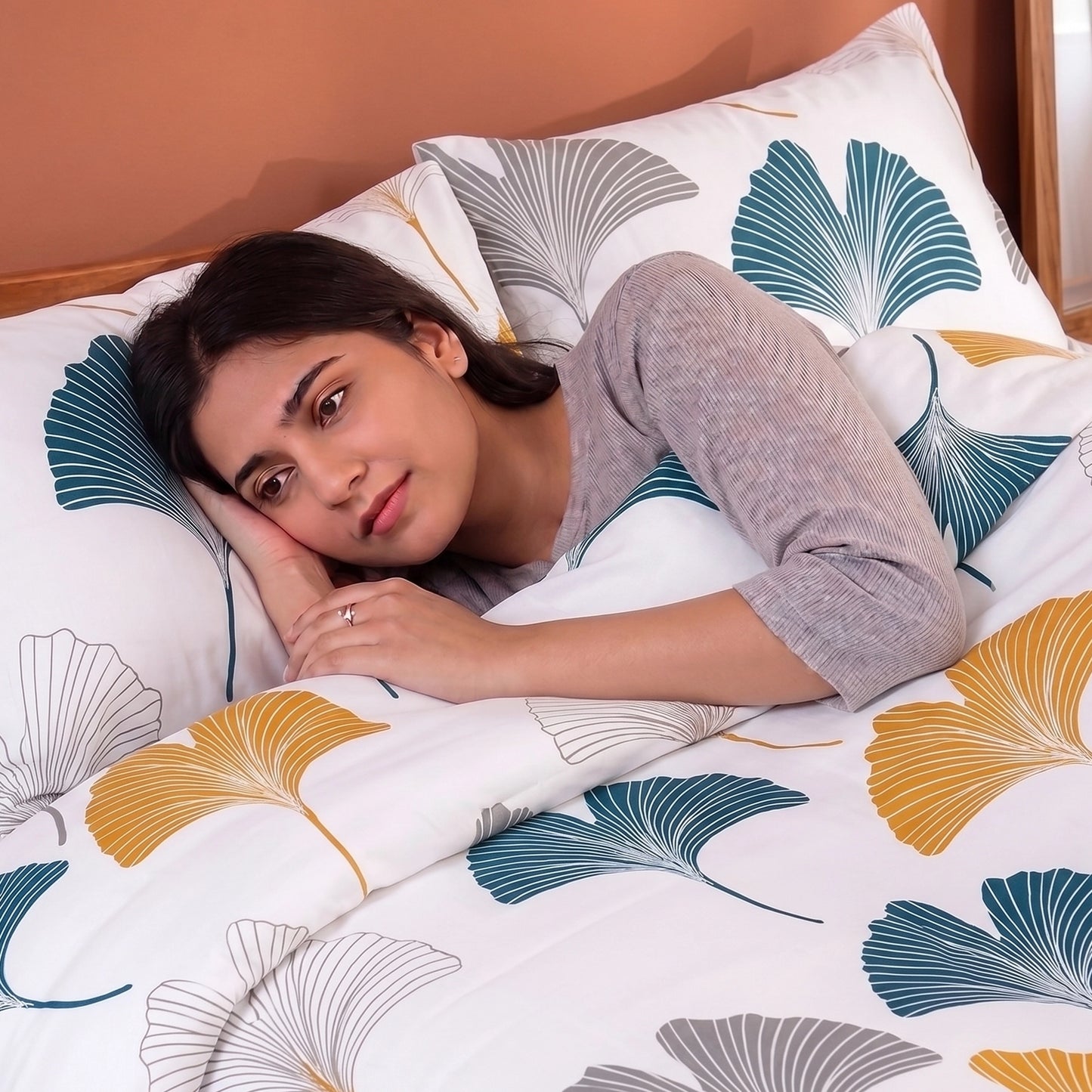 Imprimer Ginkyo - Printed Duvet Cover (Mustard & Grey)