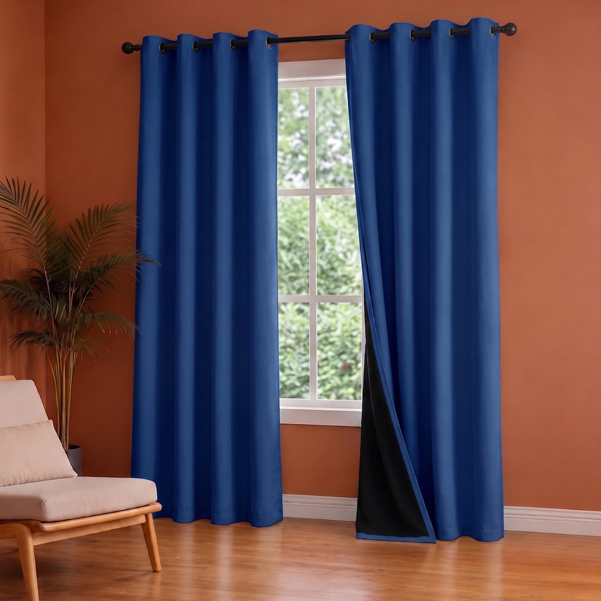Fort Essential - Black Backing Solid Blackout Curtain (Navy Blue)