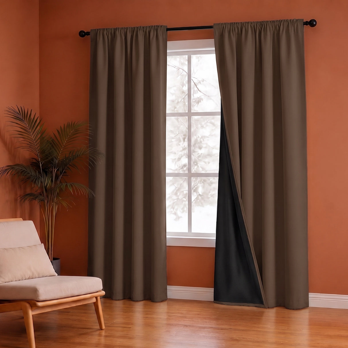 Fort Essential Abstract - Rod Pocket Black Backing Blackout Curtain (Brown)