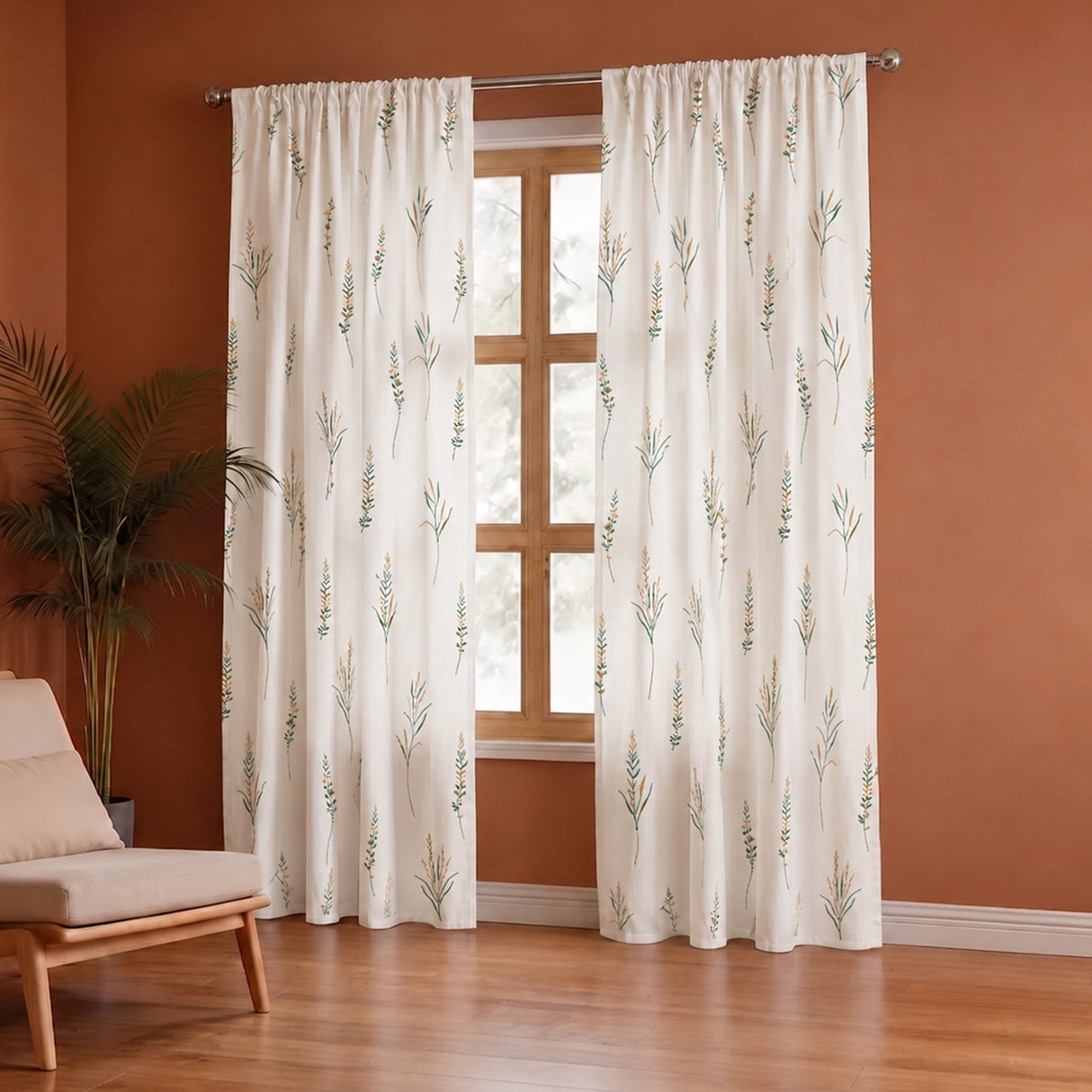 Leafscape Yellow & Green - Printed Rod Pocket Duck Curtain