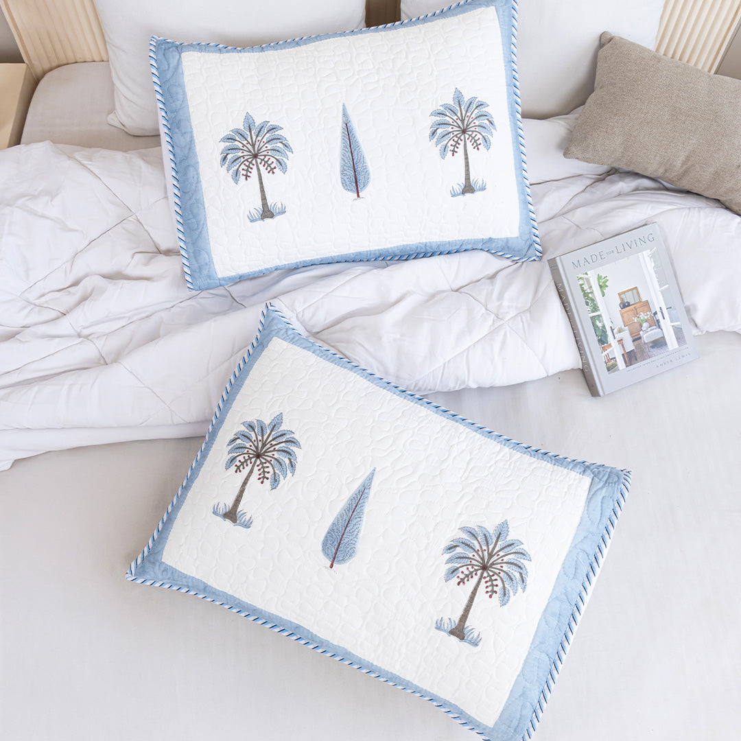 Blue Quilted Pillow Covers