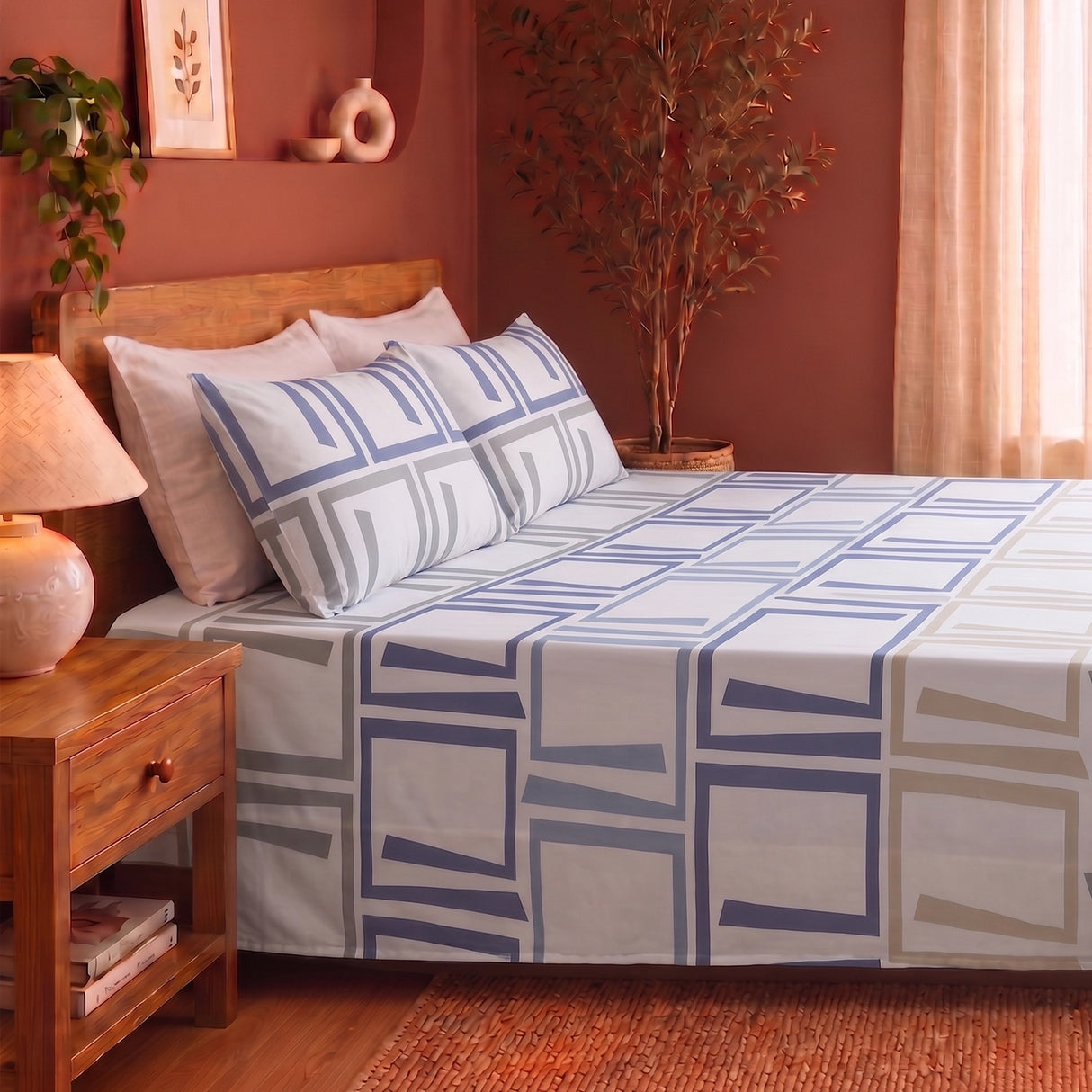 Imprimer Modern Maze - Printed Bedsheet (Multicolor)