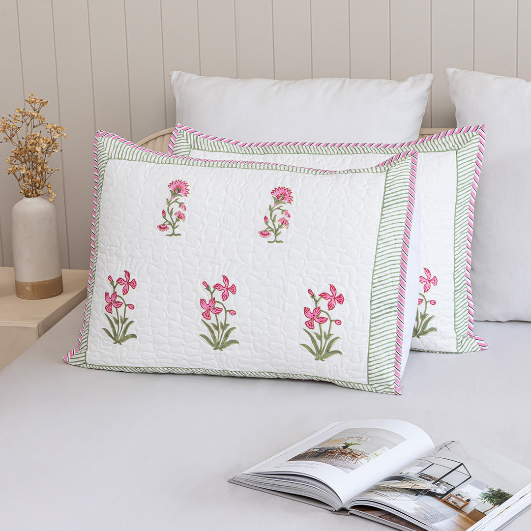 Floral Pink Quilted Pillow Covers