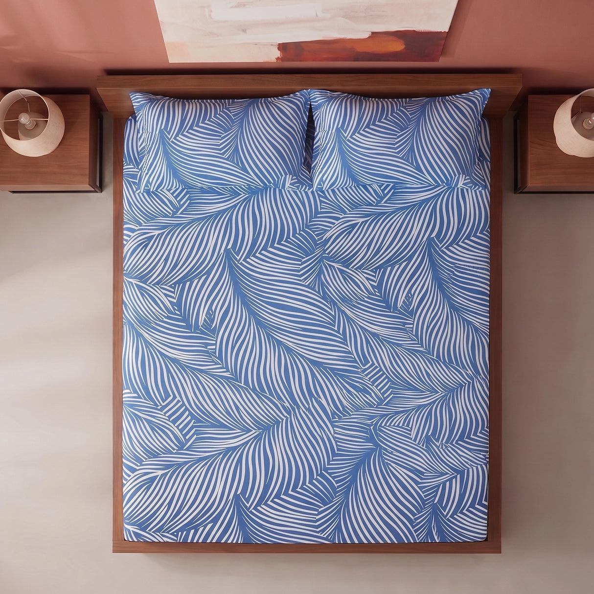 Blue Feather - Fitted Sheet (White & Blue)