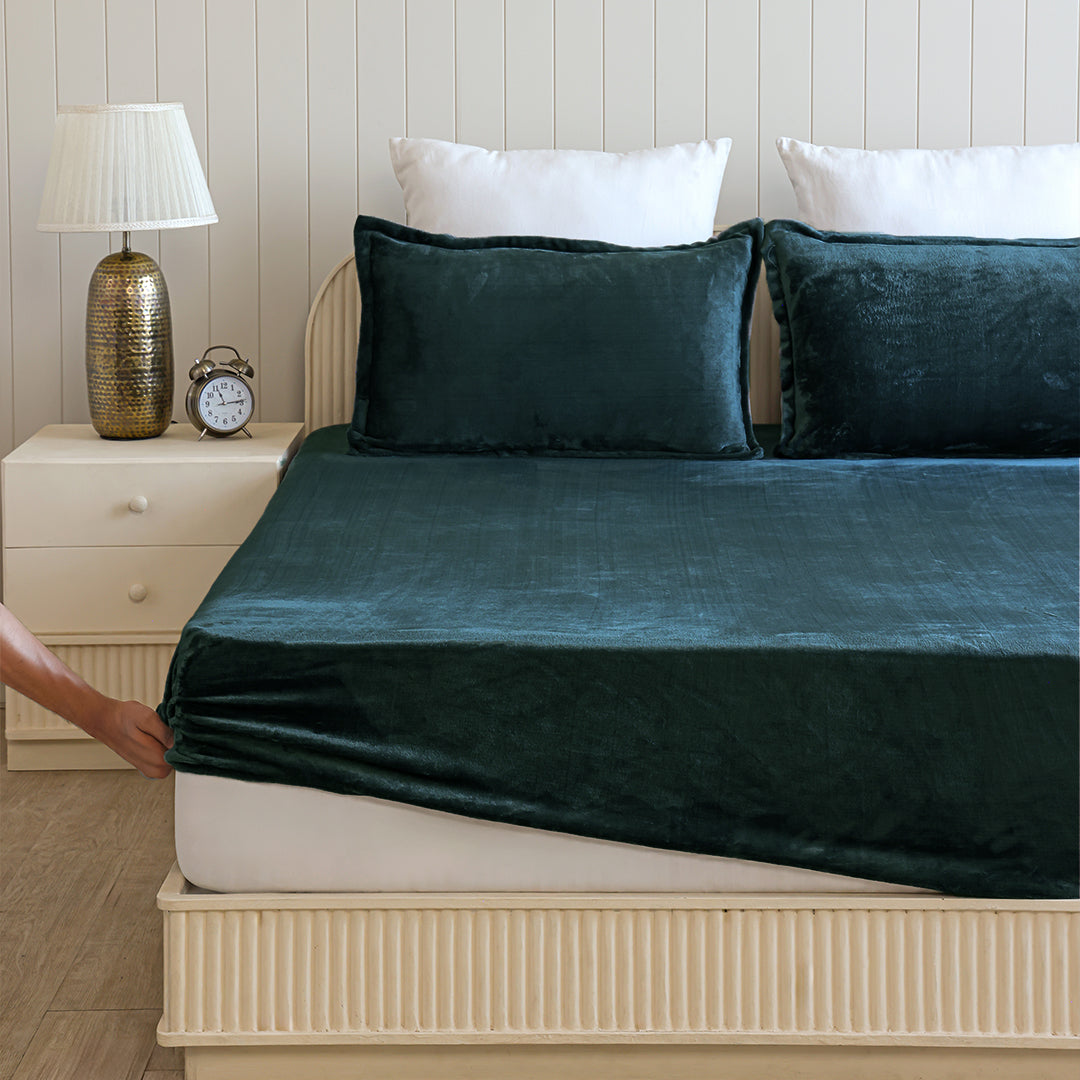 Homemonde Lightweight - Fleece Fitted Bedsheet (Emerald Green)