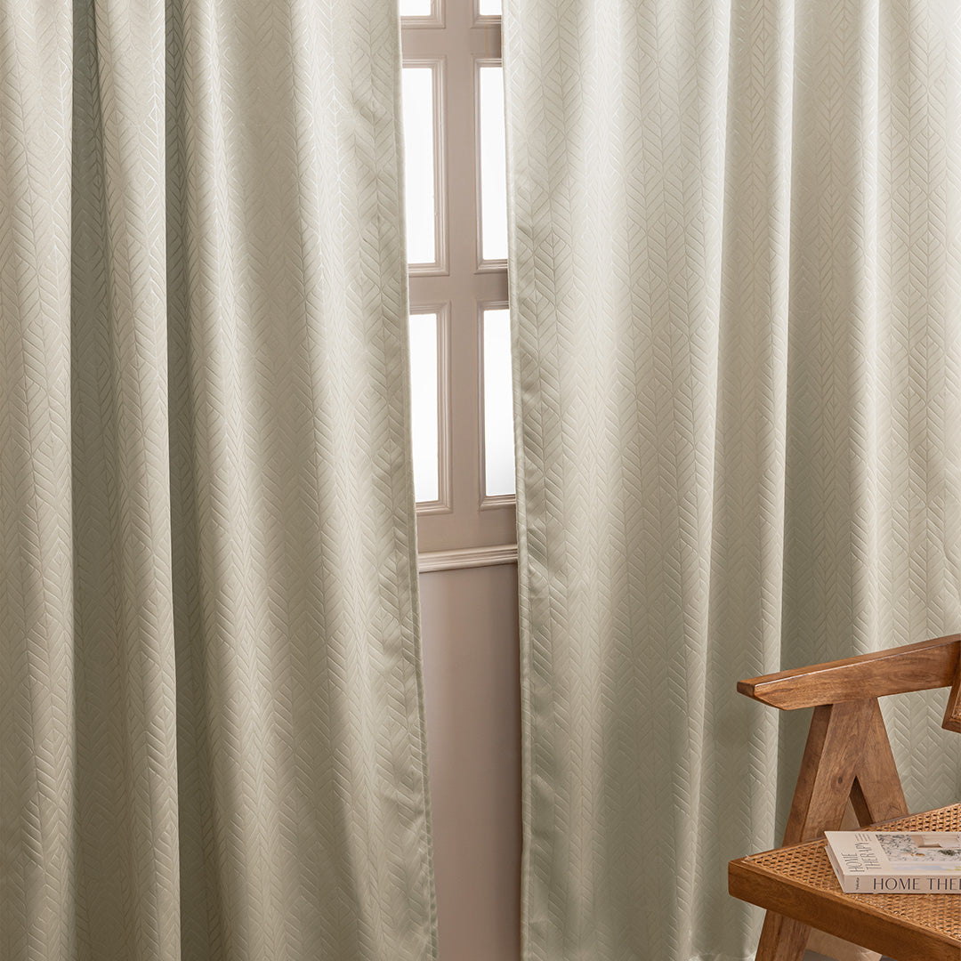 Fort Essential Embossed - Rod Pocket Black Backing Blackout Curtain (Off White)