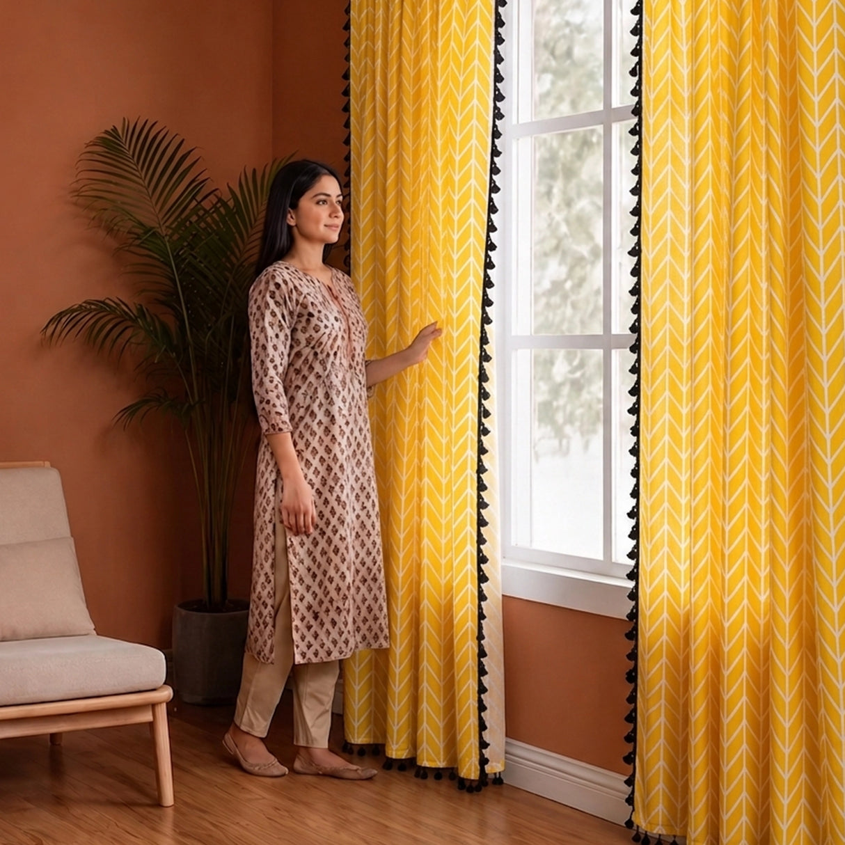 Imprimer Handpicked Aztec - Printed Semi Blackout Eyelet Curtain (Yellow)