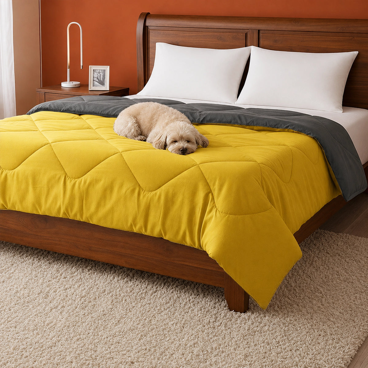 Fort - Box Stitch Duvet Comforter (Mango Yellow & Dark Grey)