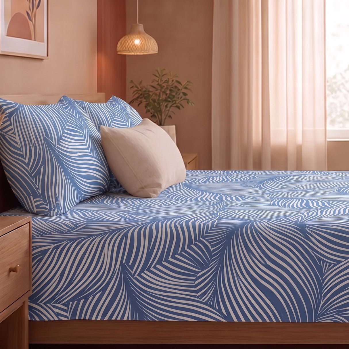 Blue Feather - Bedsheet (Blue & White)