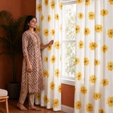 Yellow Sunflower Printed Rod Pocket Duck Curtain