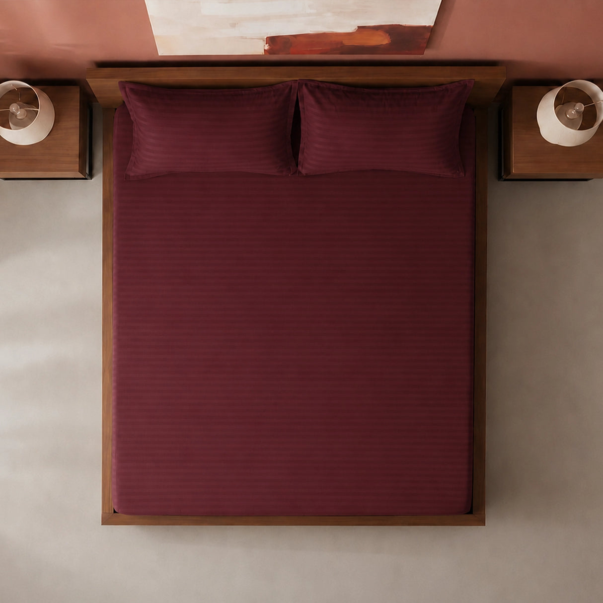 Breton Drift - Satin Stripes Fitted Bedsheet (Maroon)