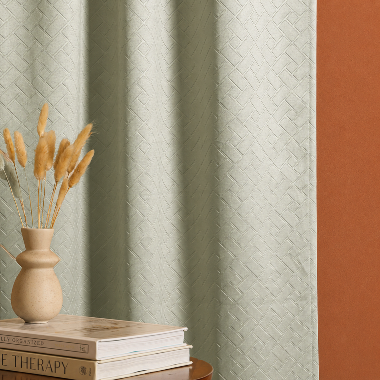 Off White Embossed Blackout Curtain (Brick Lace - Rod Pocket)