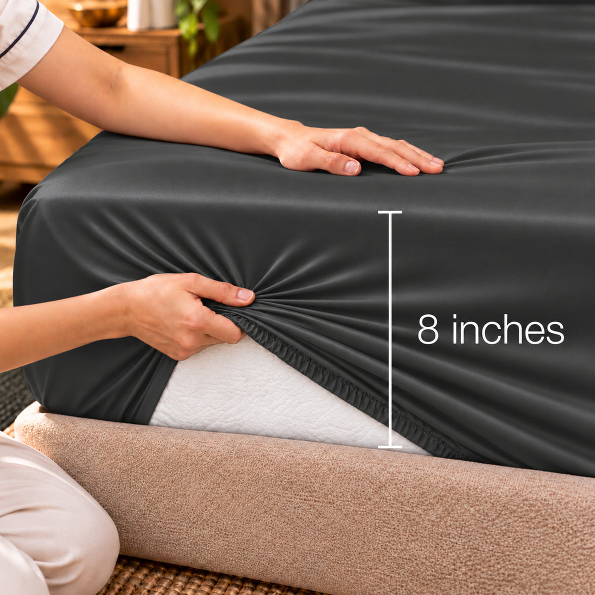 Premium Poly Satin Fitted Bedsheet – Soft, Smooth & Snug Fit,Graphite Grey