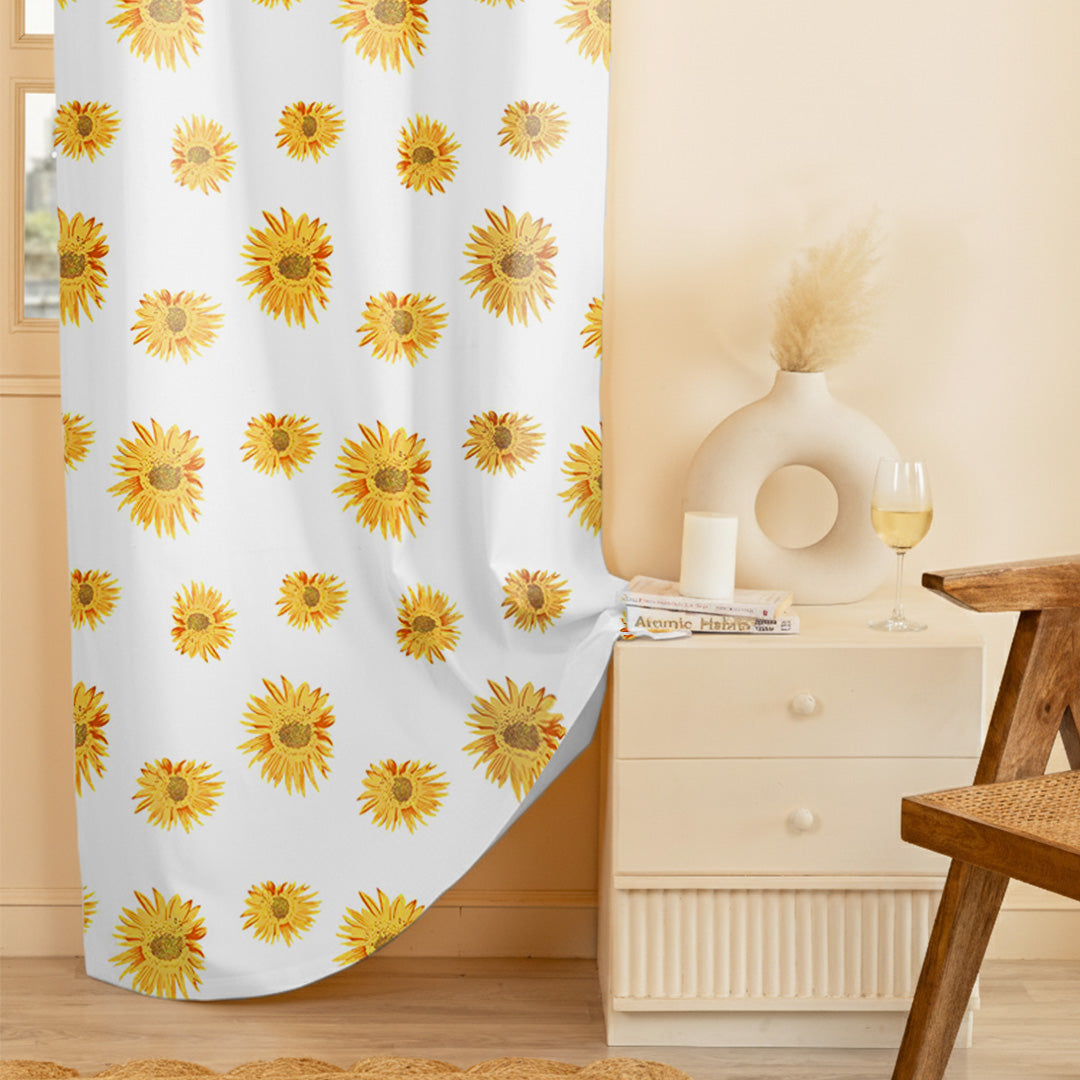 Yellow Sunflower Printed Rod Pocket Duck Curtain