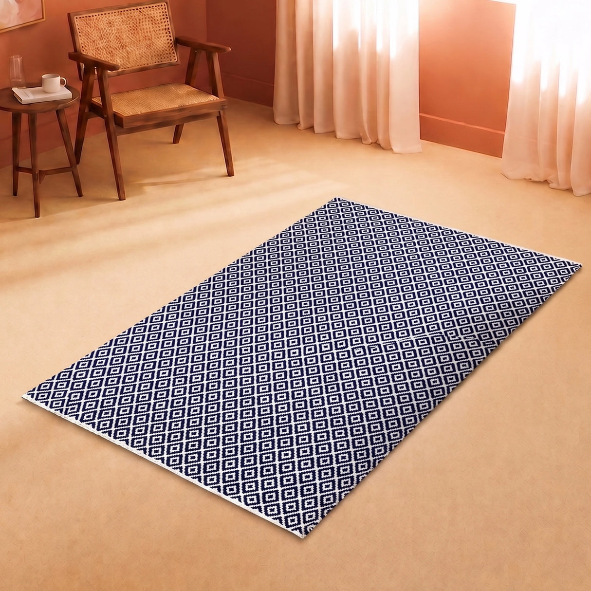 Tessitura Confetti - Diamond Cotton Rug (Blue & White)