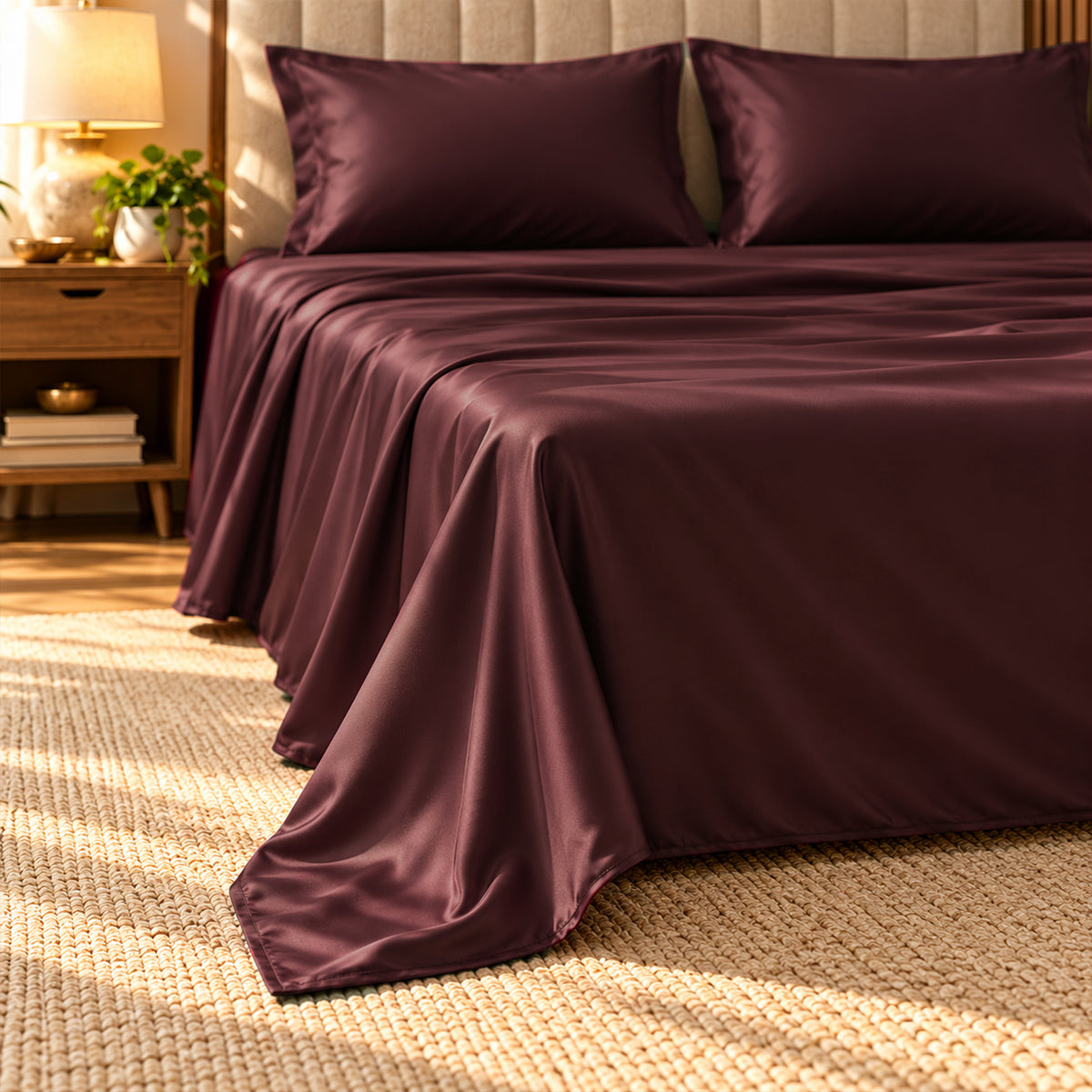 Premium Poly Satin Bedsheet – Soft, Smooth & Silky, Burgundy