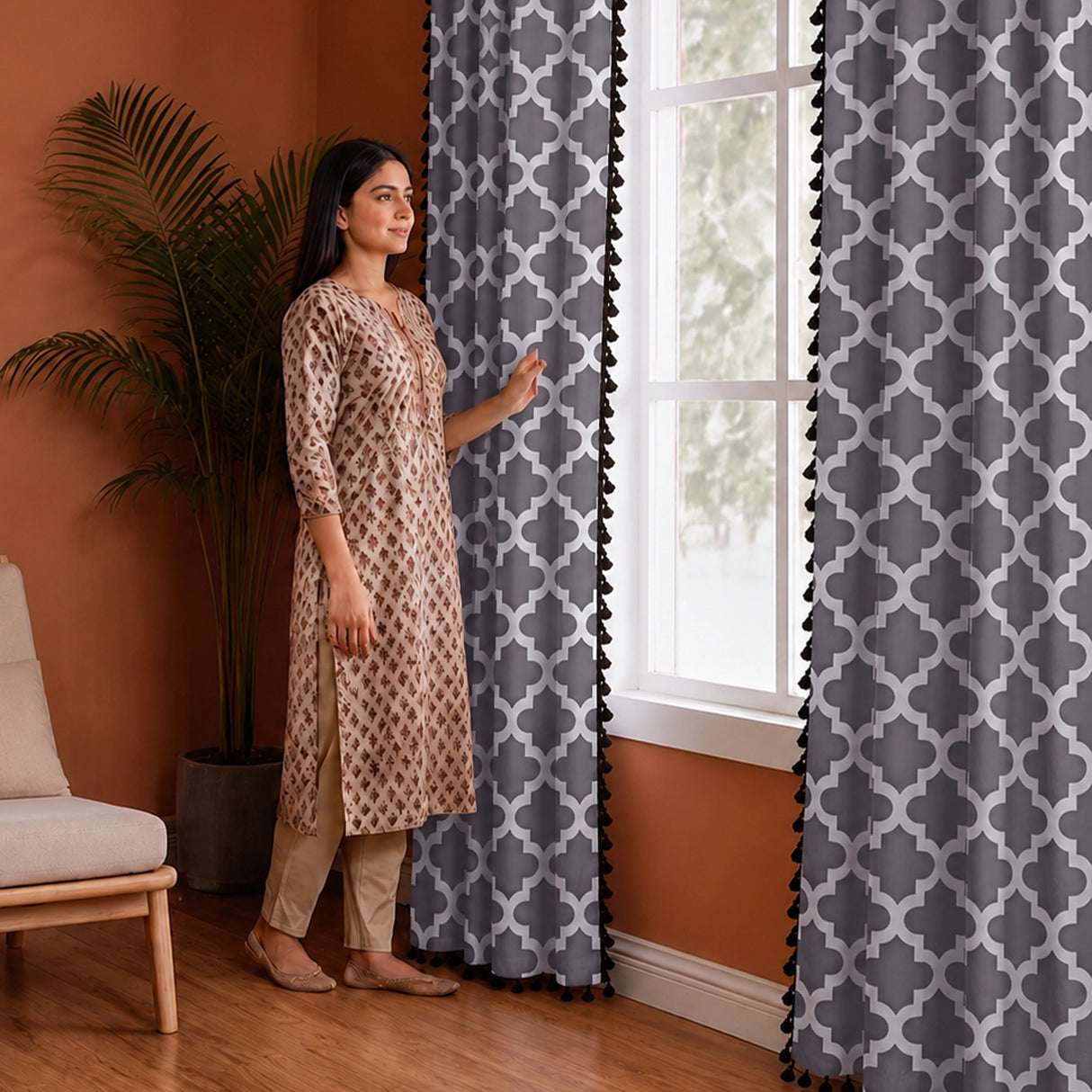 Imprimer Handpicked Soleil - Printed Semi Blackout Curtain (Grey)
