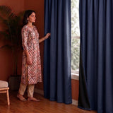 Fort Essential Embossed - Eyelet Black Backing Blackout Curtain (Navy Blue)