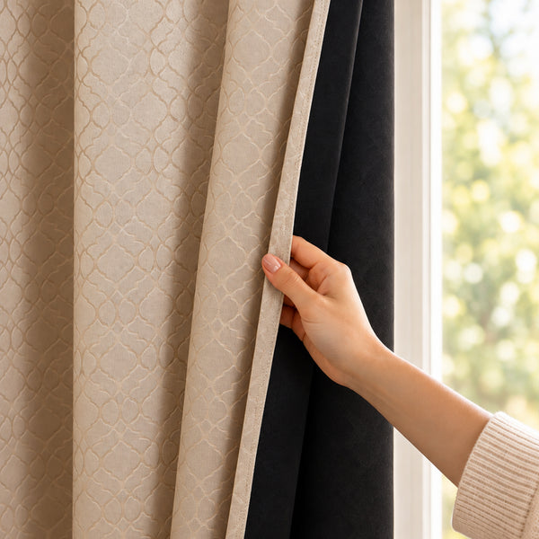 Opaline Beige Embossed Blackout Curtain (Eyelet)