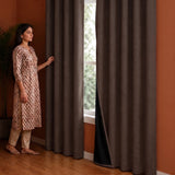 Fort Essential Abstract - Eyelet Black Backing Blackout Curtain (Brown)