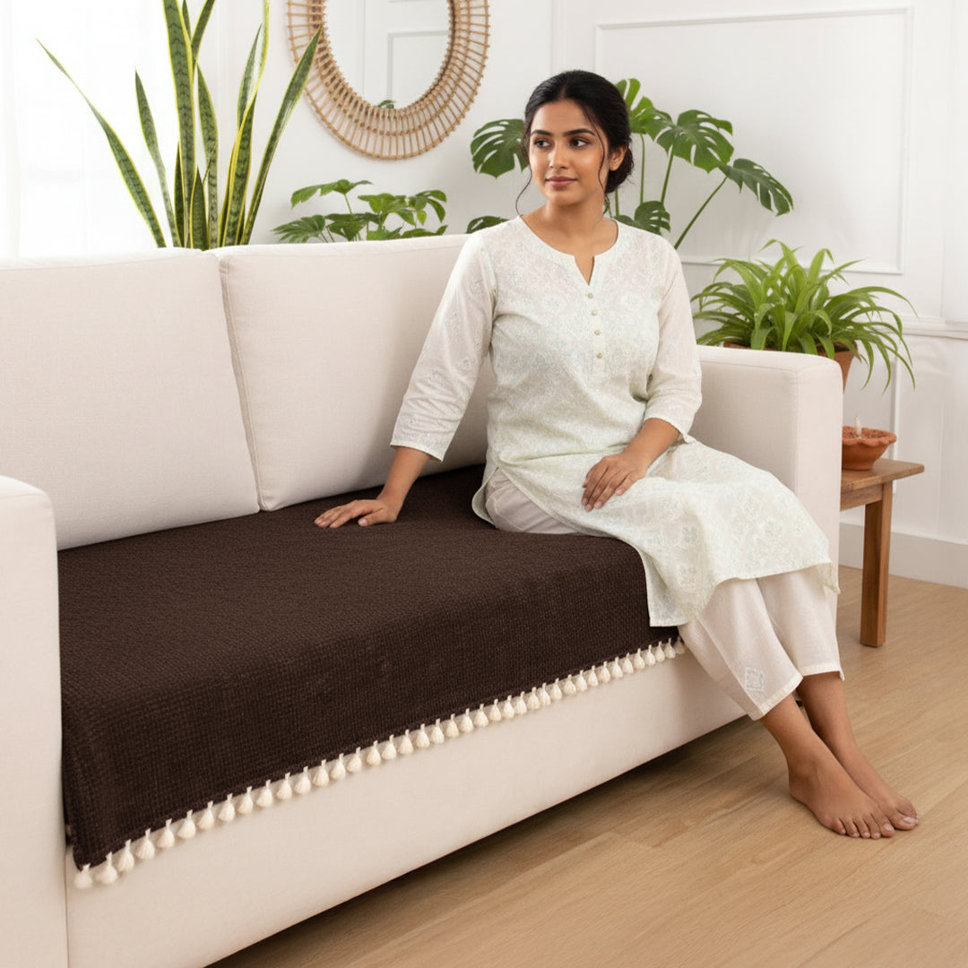 Chenille Solid Brown Sofa Cover