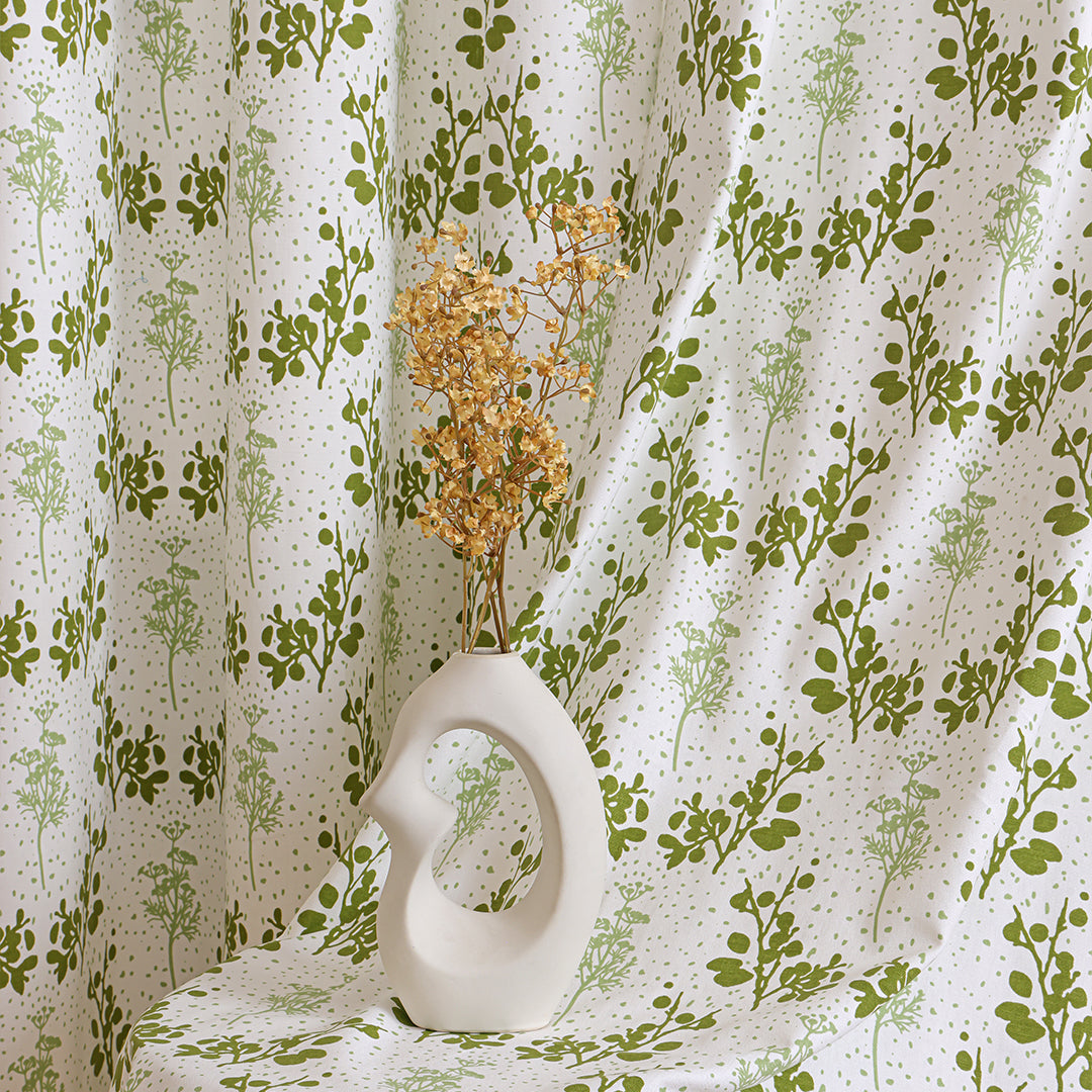 White Floral Botanic Hush Eyelet Printed duck Curtain