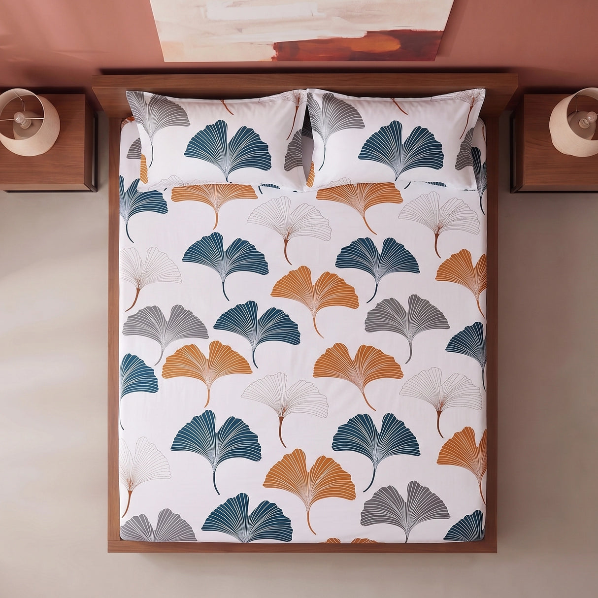 Imprimer Ginkyo - Floral Printed Fitted Bedsheet (Mustard & Grey)