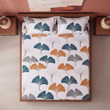Imprimer Ginkyo - Floral Printed Fitted Bedsheet (Mustard & Grey)