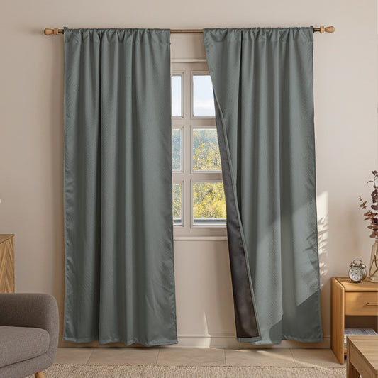 Fort Essential Embossed - Rod Pocket Black Backing Blackout Curtain (Grey)Fort Essential Embossed - Rod Pocket Black Backing Blackout Curtain (Grey)