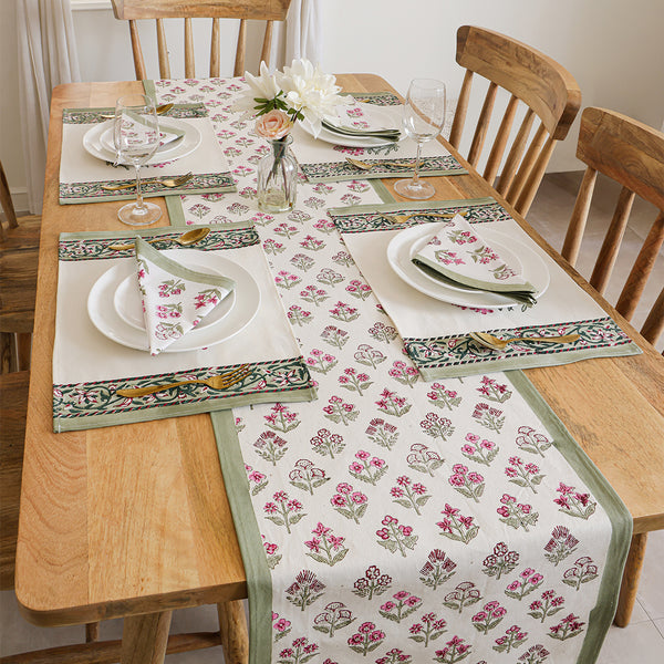Wild Peony Table Runner with 6 Napkins & 6 Placemats