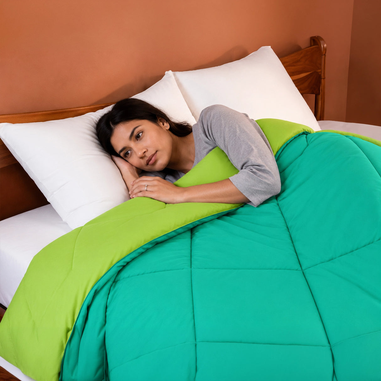 Fort - Box Stitch Duvet Comforter (Parrot Green & Aqua Green)