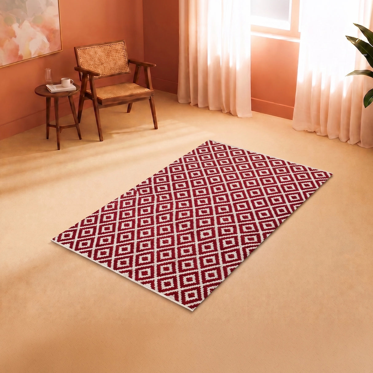 Tessitura Confetti - Diamond Cotton Rug (Red & White)