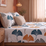 Imprimer Ginkyo - Floral Printed Bedsheet (Mustard & Grey)