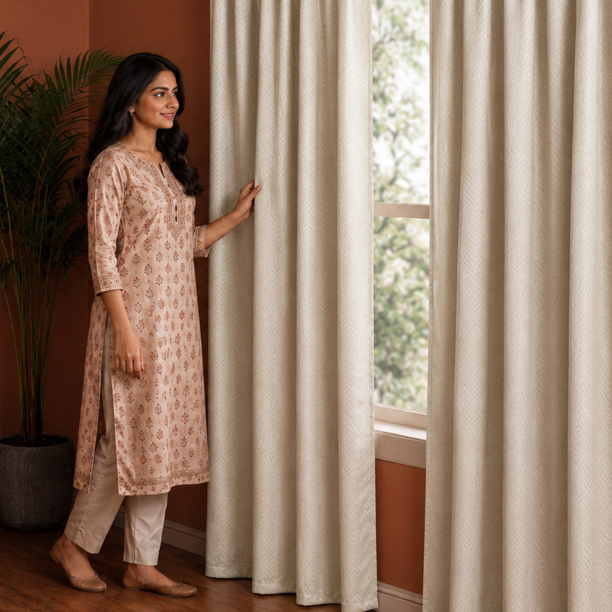 Fort Essential Embossed - Rod Pocket Black Backing Blackout Curtain (Off White)