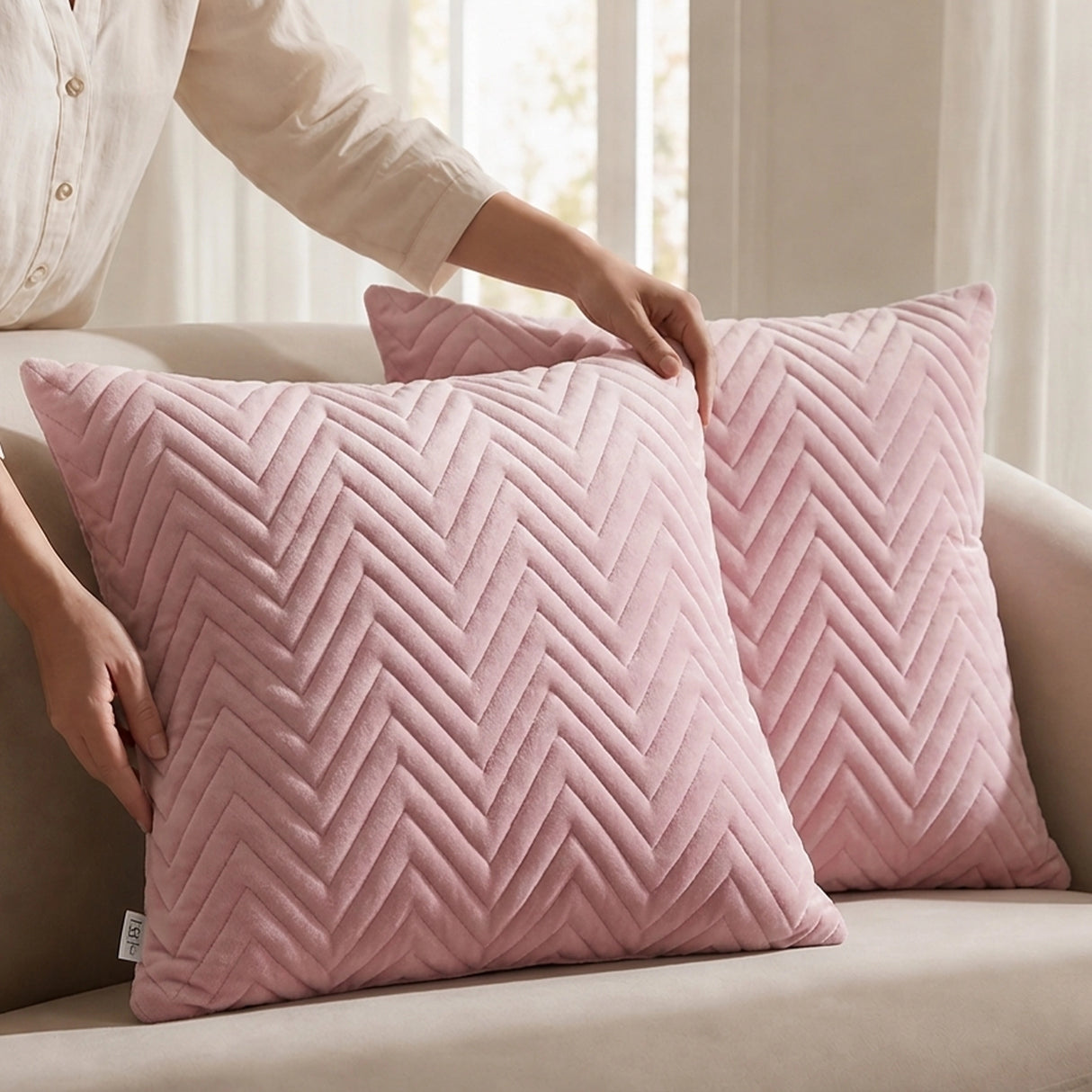 Fort Sawtooth - Quilted Velvet Cushion Cover (Baby Pink)
