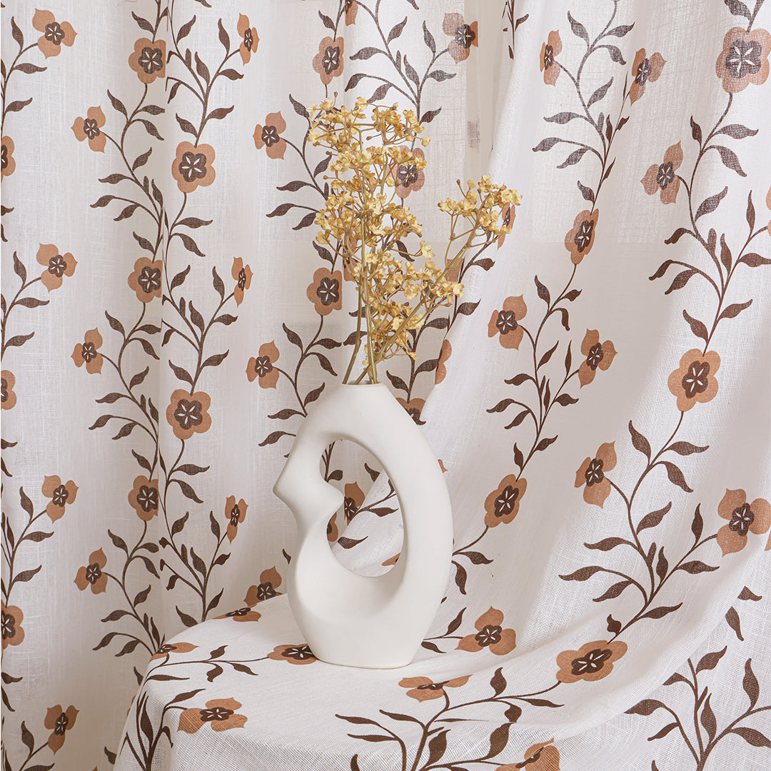 White Floral Velora Wines Eyelet Duck Curtain