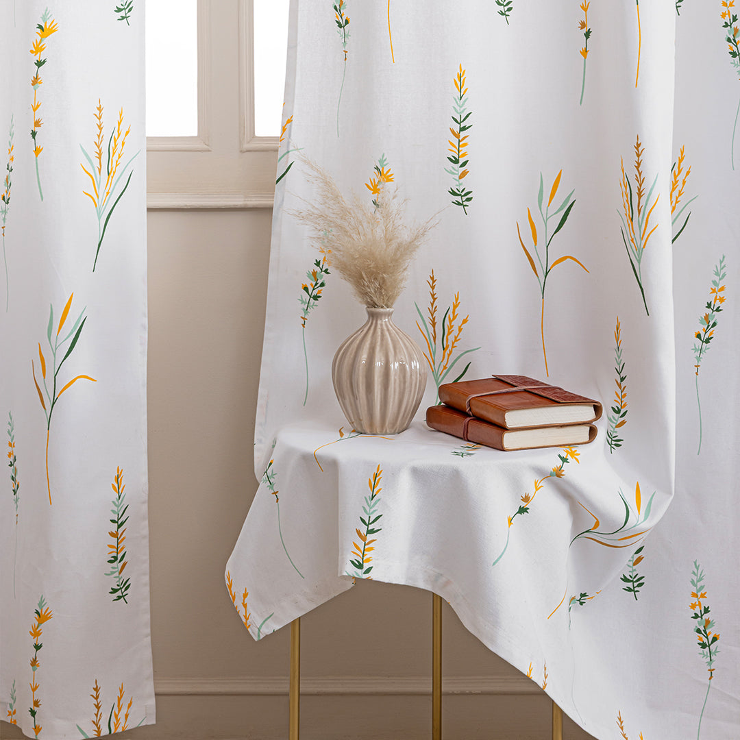 Leafscape Yellow & Green - Printed Rod Pocket Duck Curtain