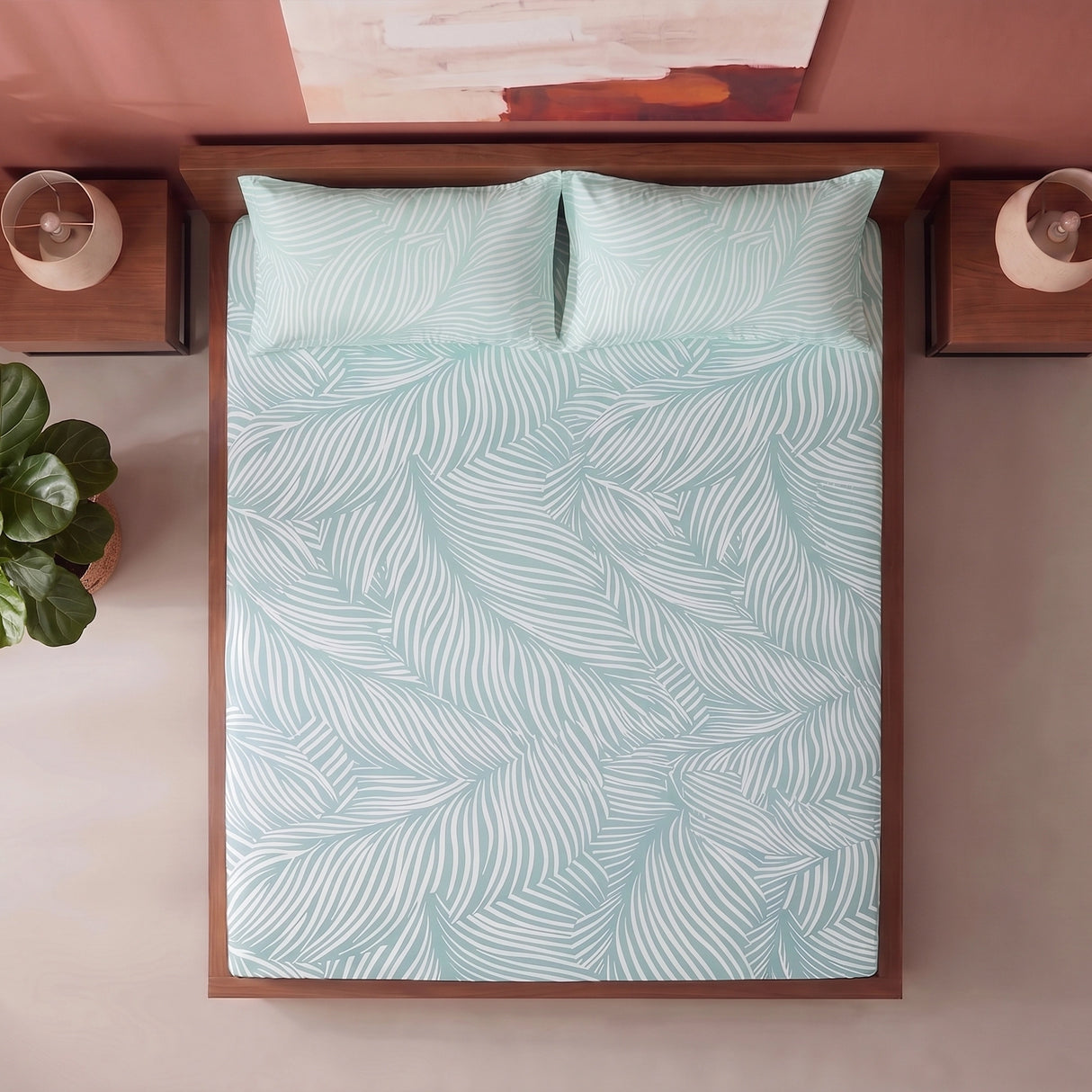 Mint Green Feather - Fitted Sheet (Mint Green & White)