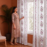 Pink Floral Petal Stripe Eyelet Printed duck Curtain