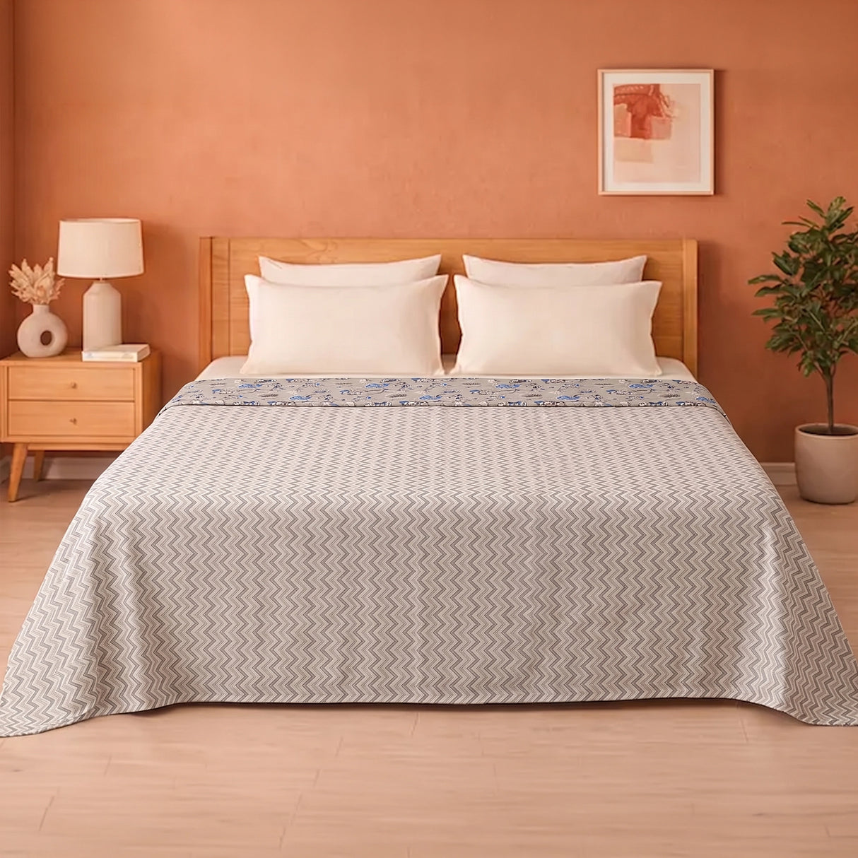 Imprimer Kaleidoscope - Chevron Bloom Printed Dohar (Light Grey & White)