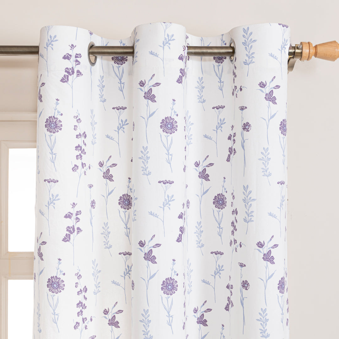 Blue & Purple Floral Flaux Eyelet Duck Curtain