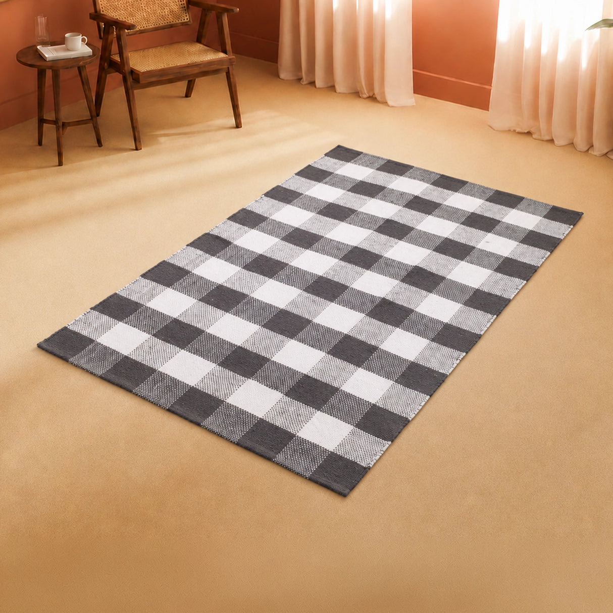 Breton Shadowplay - Plaid Rug (Grey & White)