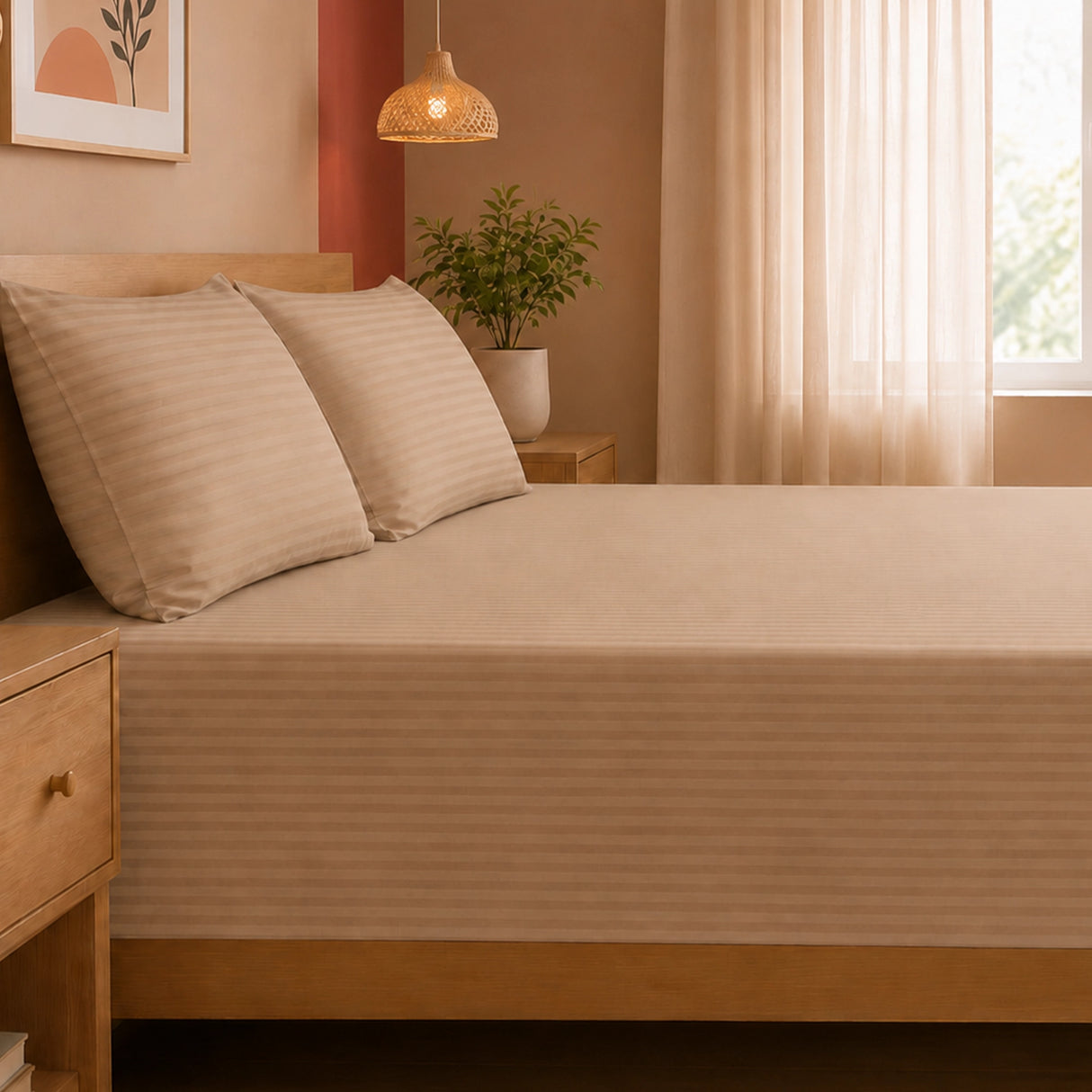 Breton Nap - Satin Stripe Bedsheet (Taupe)