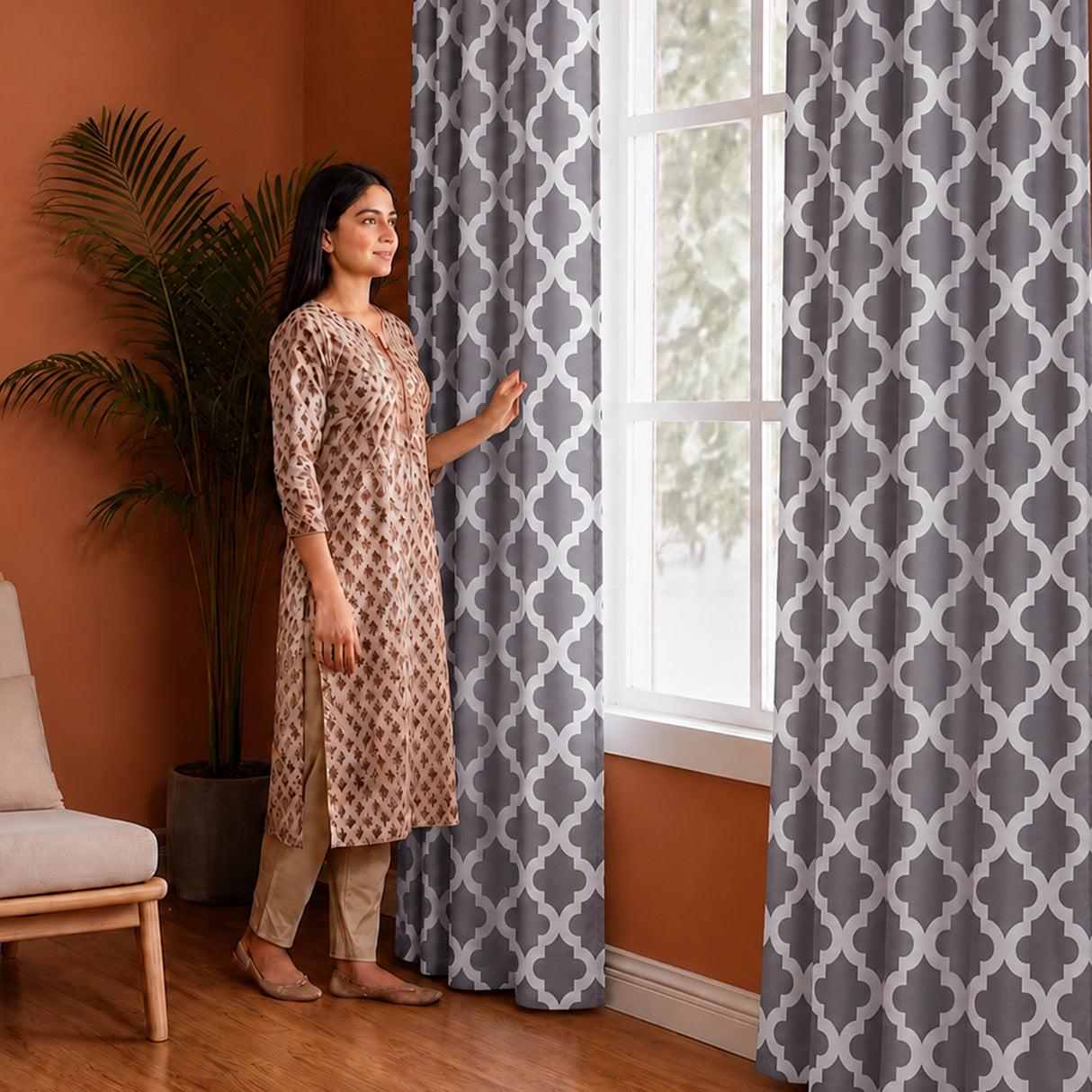 Imprimer Quatrefoil Printed Semi Blackout Curtain
