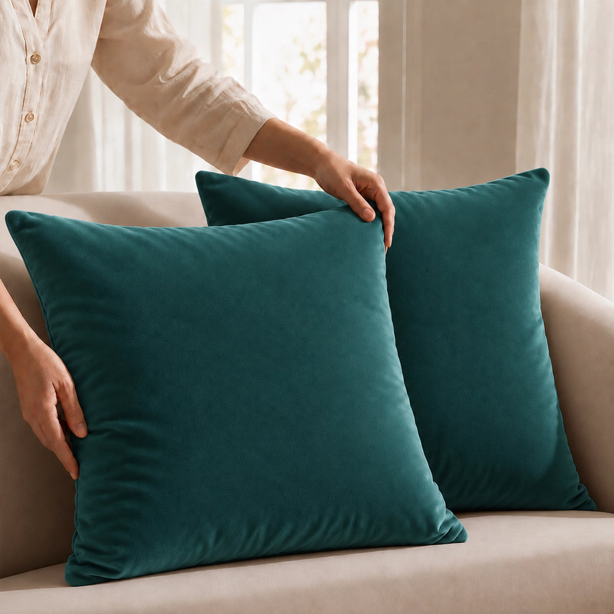 Fort Royal - Velvet Solid Dye Cushion Cover (Rama Green)